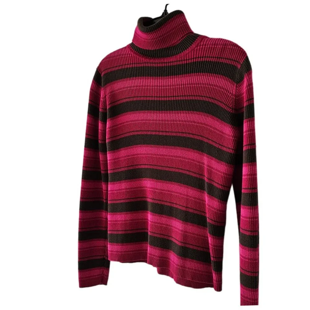 Petite Sophisticate LS Striped Ribbed Turtleneck Top | Like New | SP | Pink BRN - Picture 2 of 15